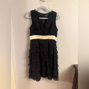 BCBG Paris Black Chiffon Tiered Dress Ivory Waistband Size 12